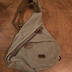 Canvas Crossbody Sling Bag in Olive Brown - Unbranded